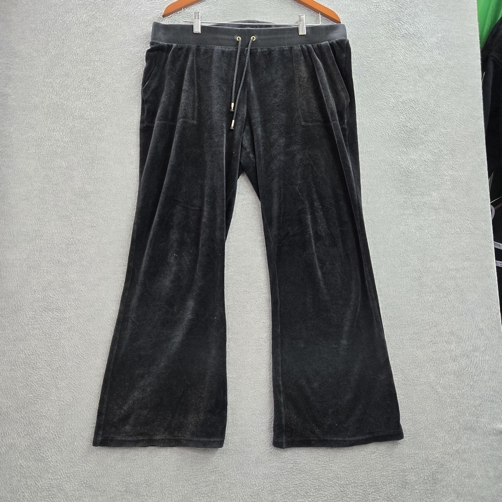 Juicy Couture Women Pants XL Black Sweatpants Loungewear Velour Flare READ